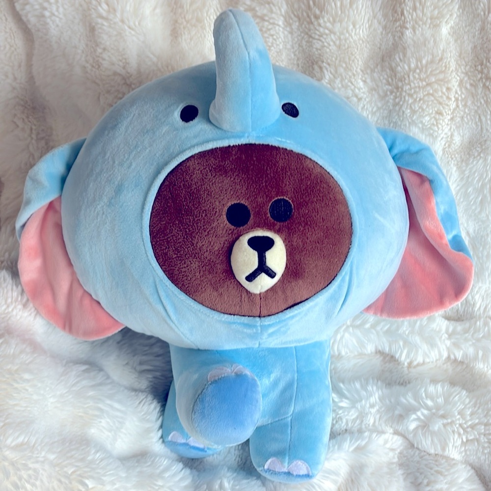 Line Friends Jungle Brown blue Elephant Costume Stuffed Animal 14in Plush